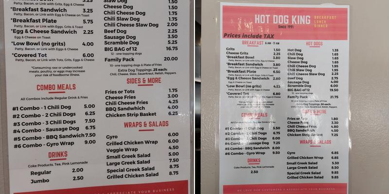 Hot dog king Menu
