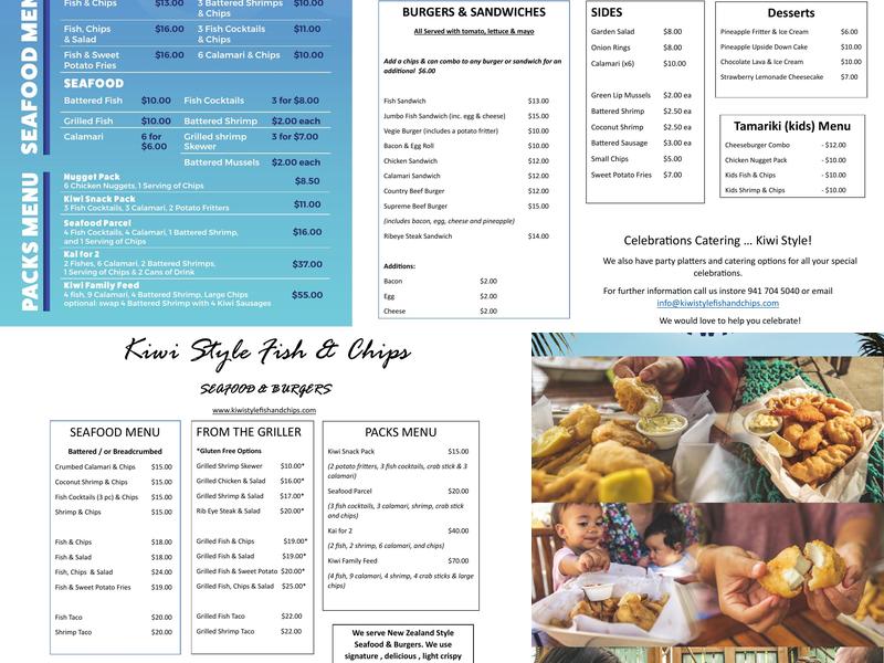 Kiwi Style Fish and Chips Anna Maria Island Menu