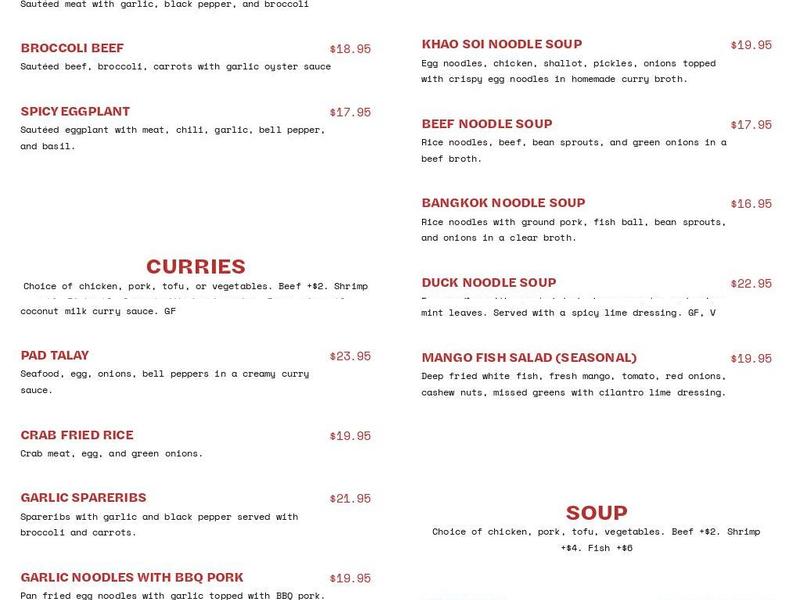 Thai Bistro Menu