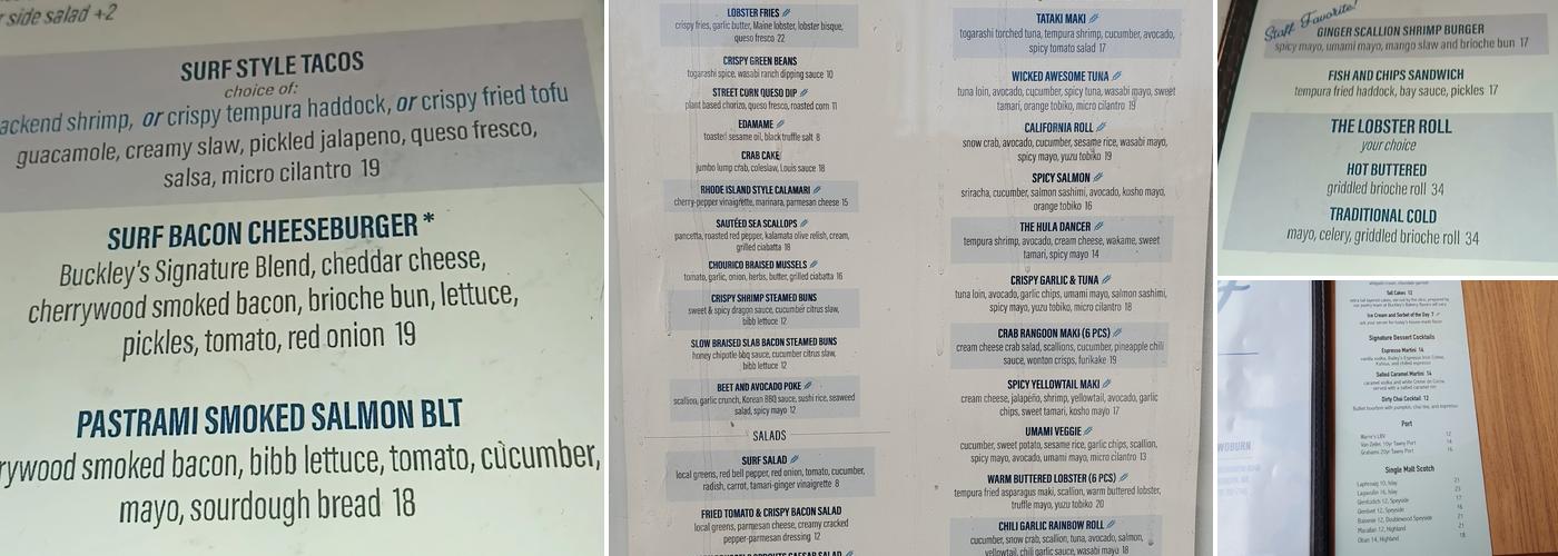 Surf Woburn Menu