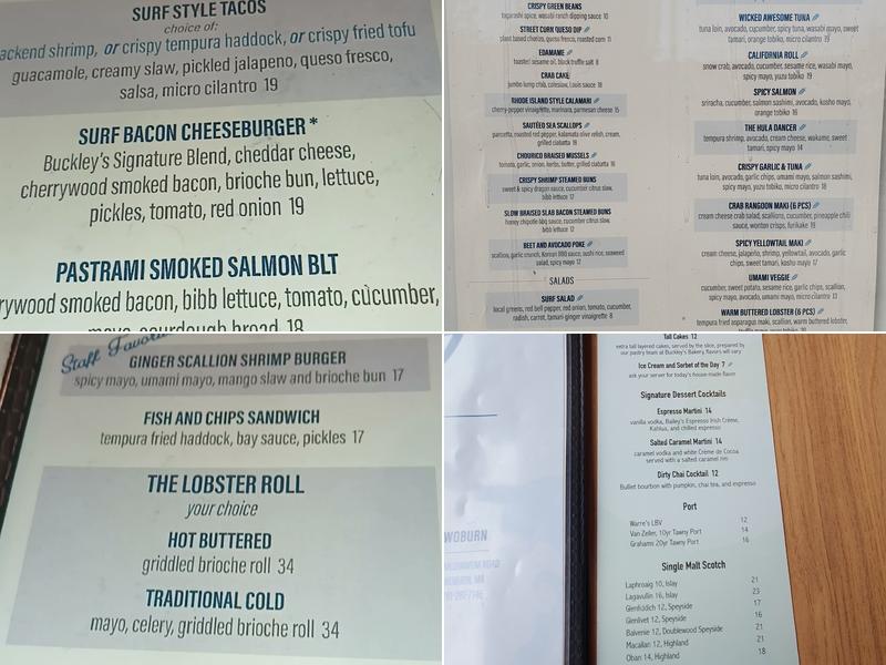 Surf Woburn Menu