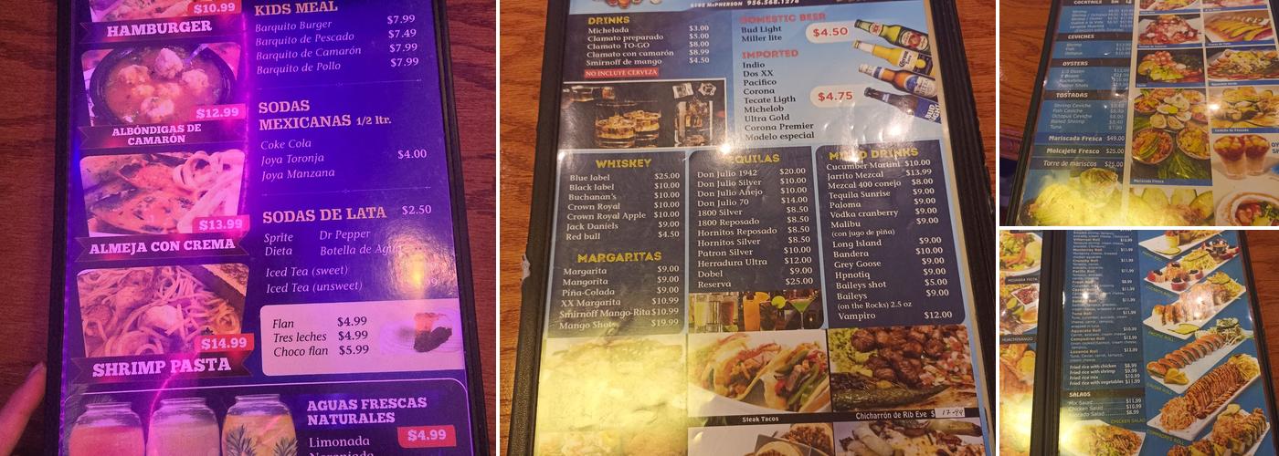 Mariscos Pacífico Menu