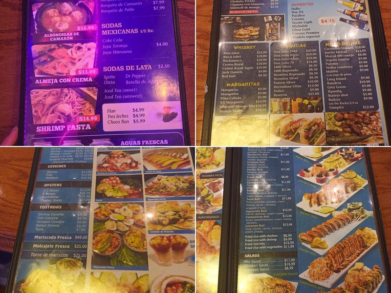 Mariscos Pacífico Menu