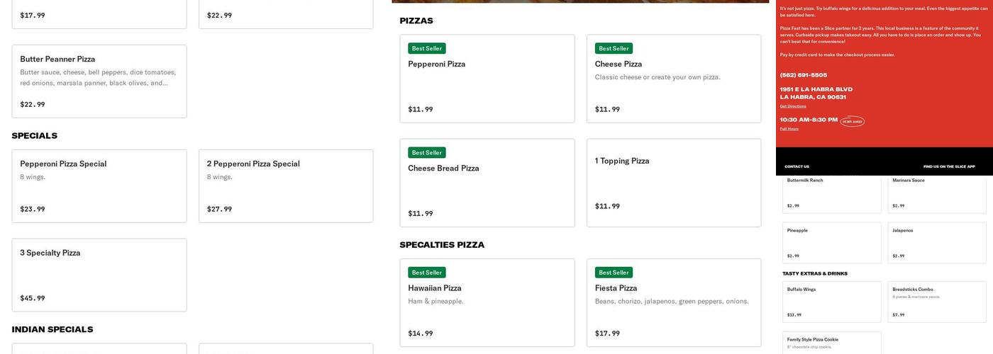 Pizza fast Menu