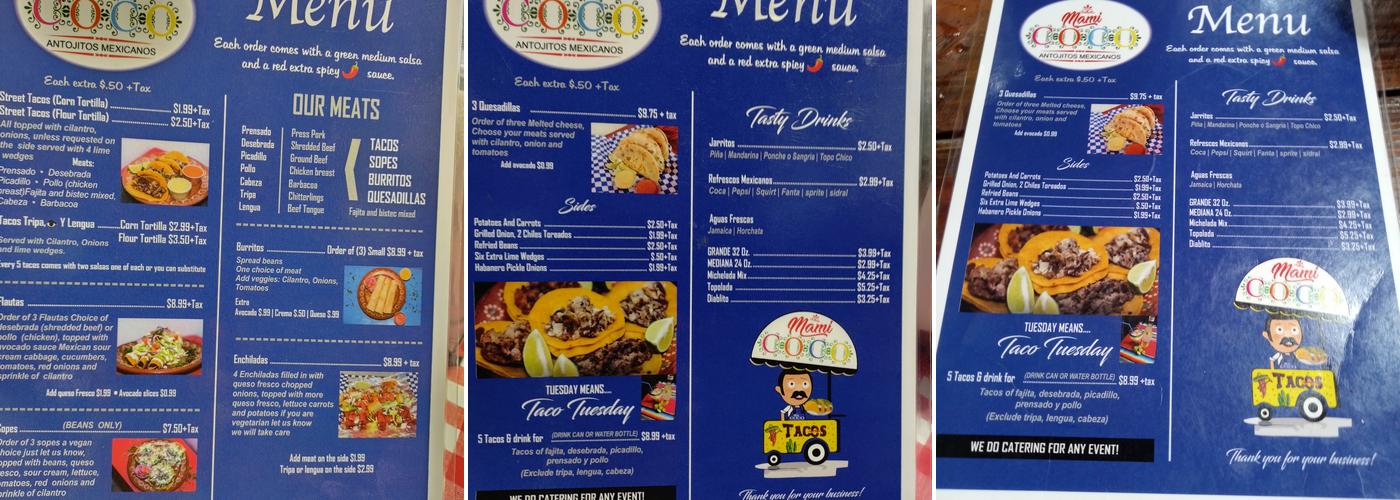 Mami Coco Menu