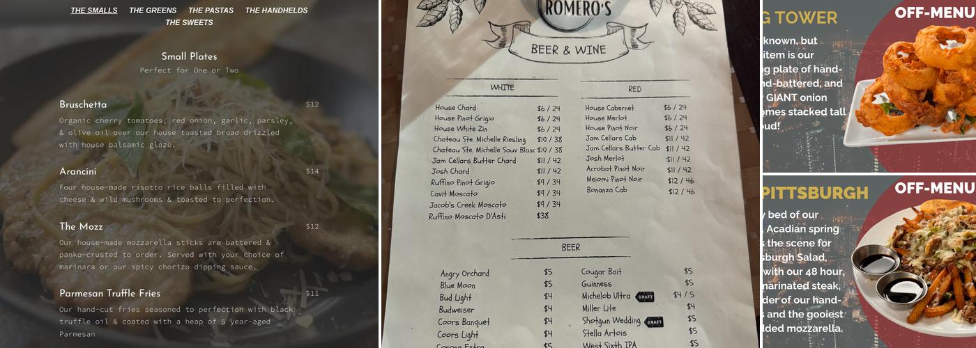Romero's Menu