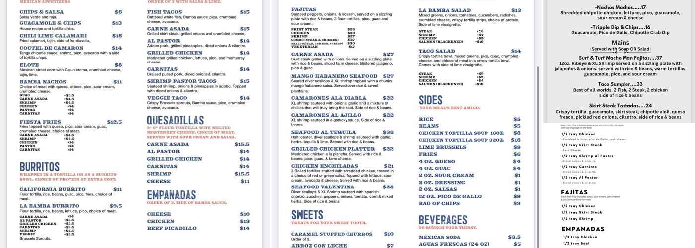 La Bamba Mexican Kitchen Menu