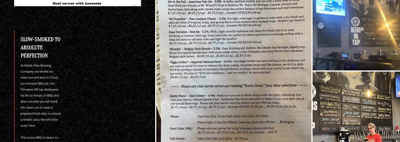 Battle Alley Brewing Co. Menu