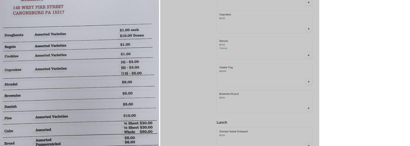 Linda's Hometown Bakery Menu