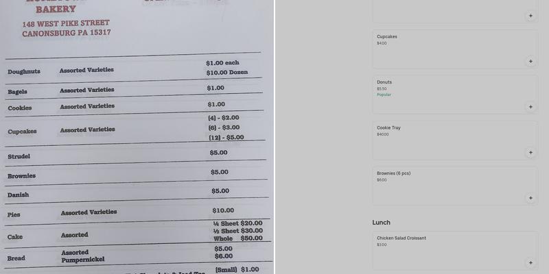 Linda's Hometown Bakery Menu