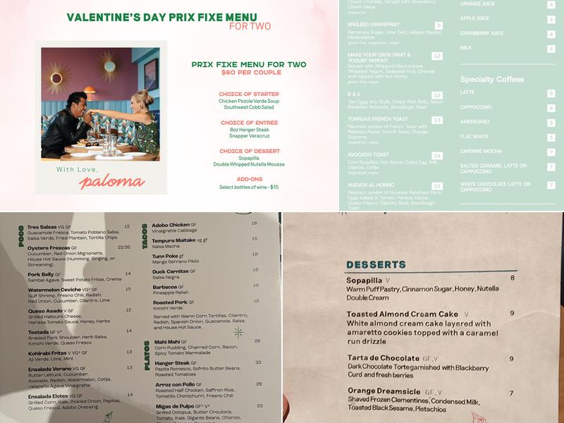 Paloma Scratch Kitchen Menu