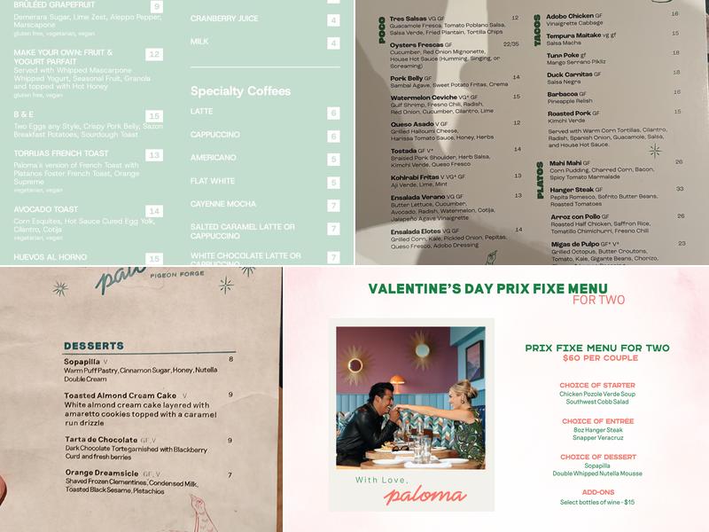 Paloma Scratch Kitchen Menu