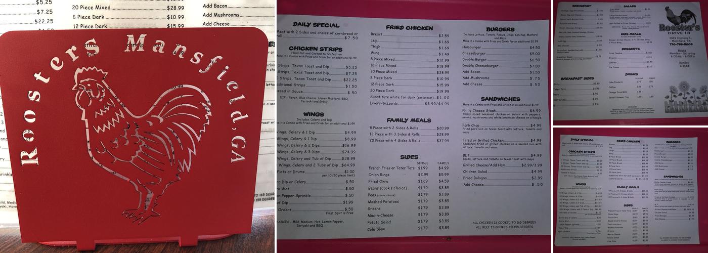 Roosters Drive Inn Menu