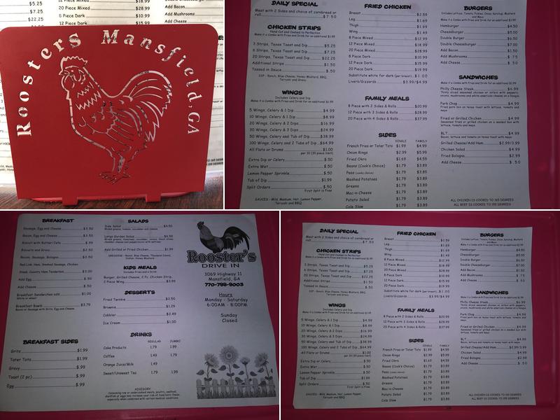 Roosters Drive Inn Menu