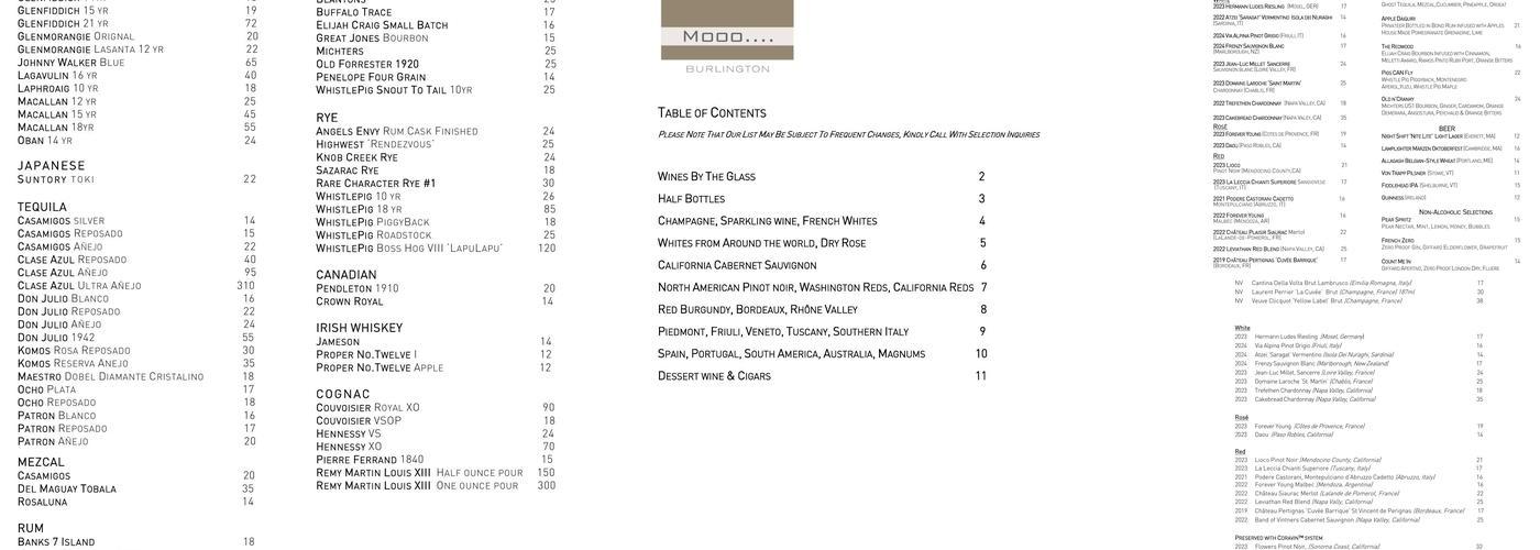 Mooo....Burlington Menu