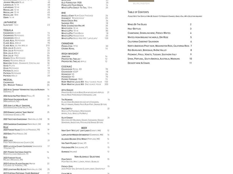 Mooo....Burlington Menu