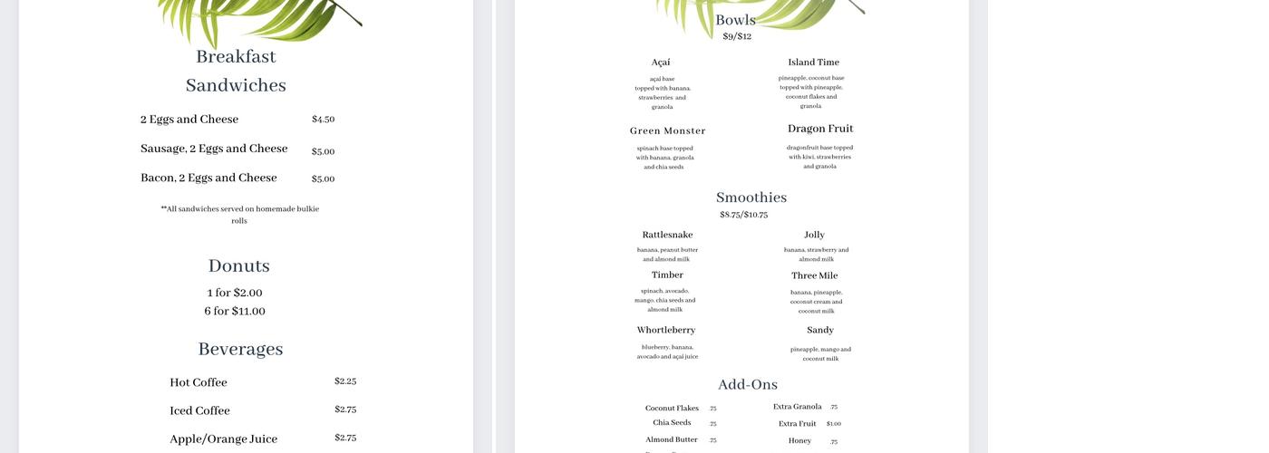 Fresh! Menu