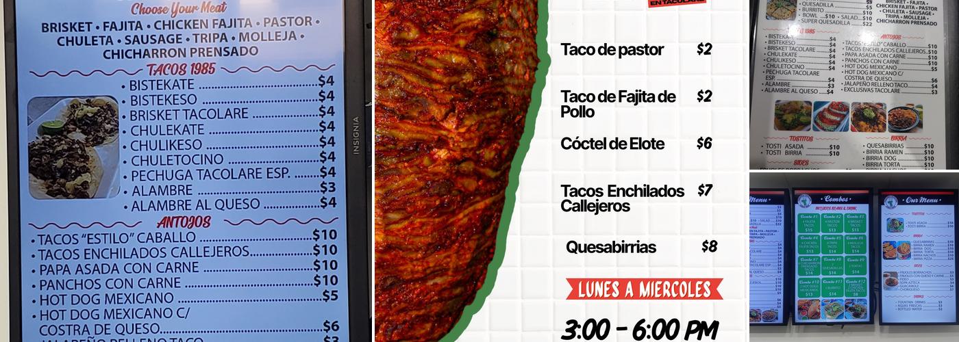 Taqueria Tacolare Menu