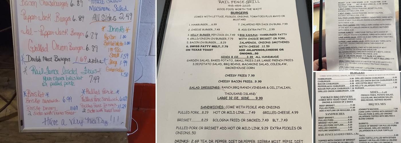 Rail Fence Barbeque and Burgers Menu
