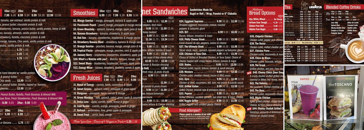 Empire Bagels Menu