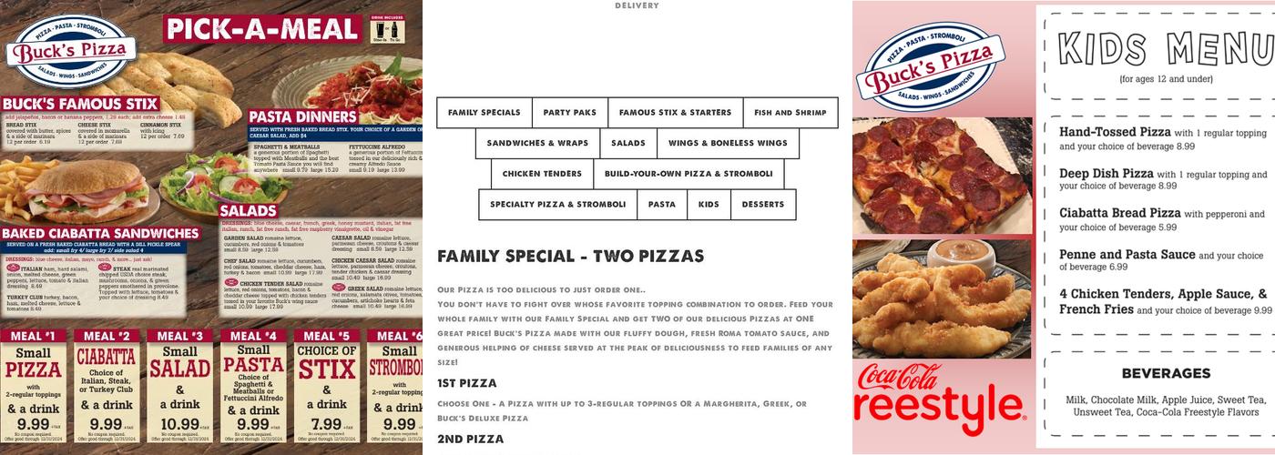 Buck's Pizza Menu