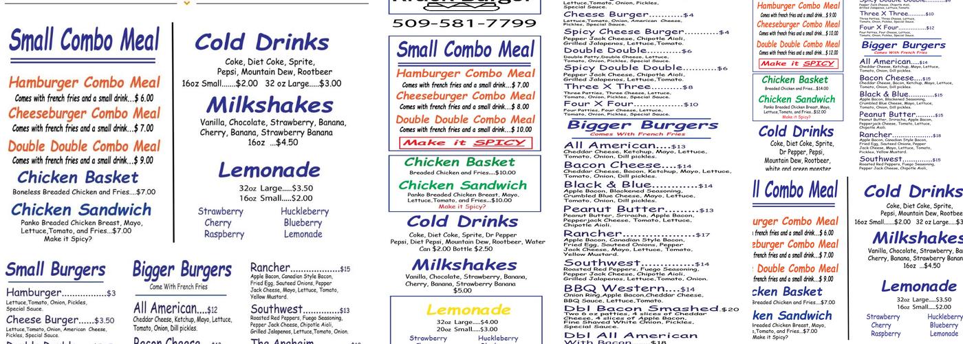 Krack Burger Menu