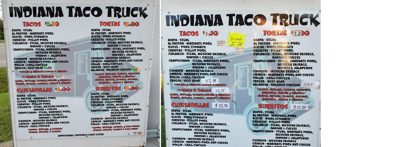 Indiana Taco LLC Menu