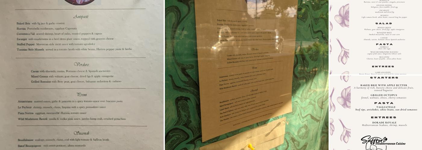 Saffron Restaurant Menu