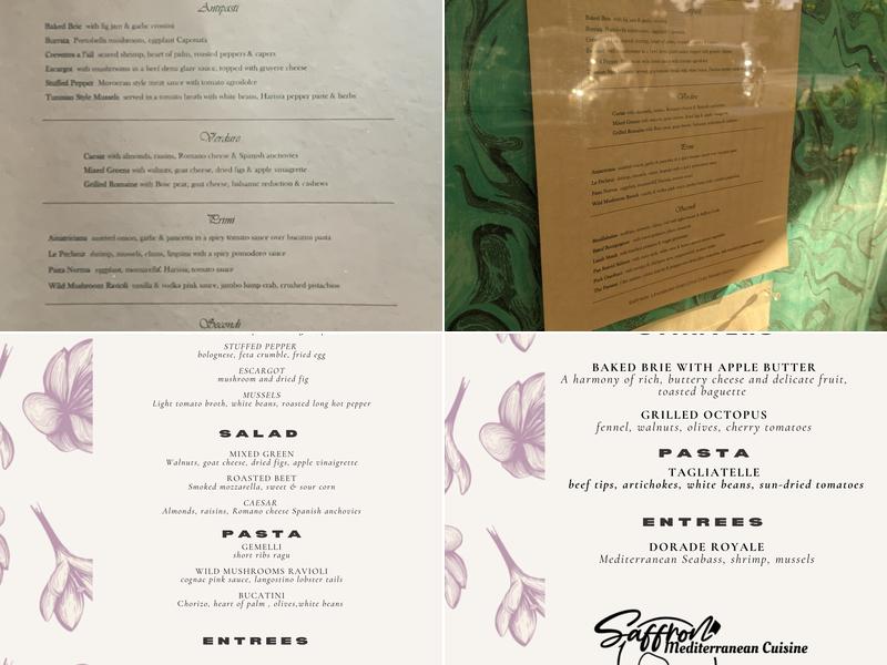 Saffron Restaurant Menu