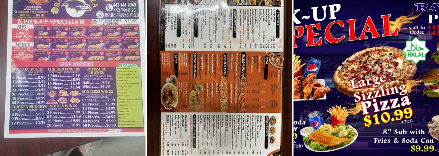 Halal Ravens Pizza Menu
