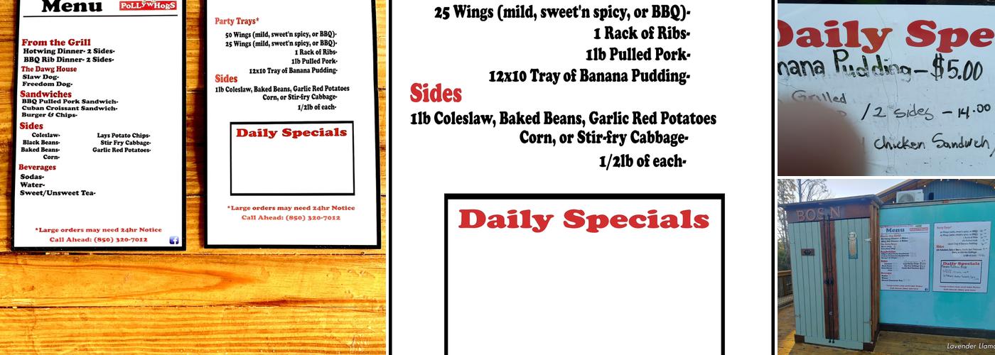Pollywhogs Menu