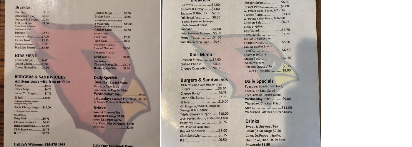 Cardinal Cafe Menu