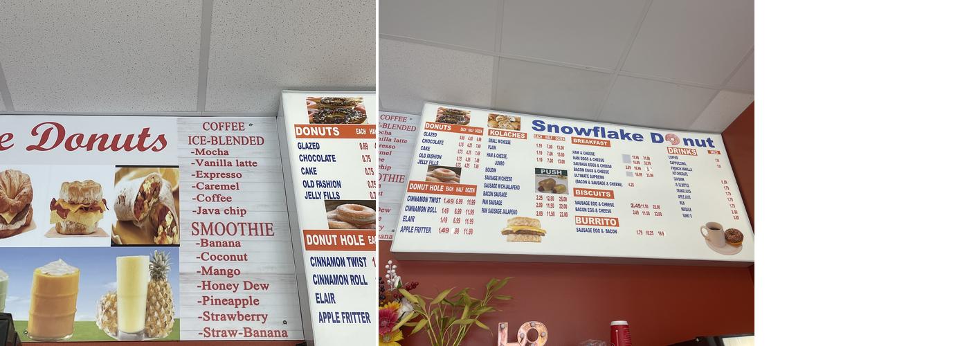 Snowflake Donuts Menu