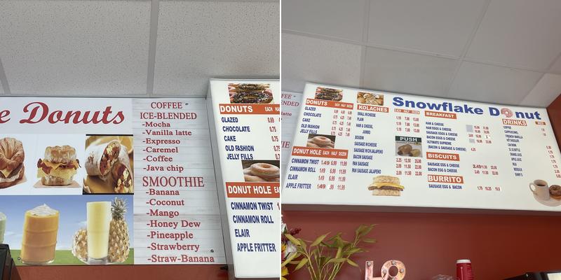 Snowflake Donuts Menu