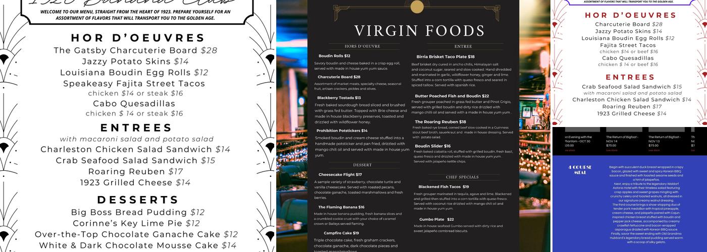 1923 Banana Club Menu