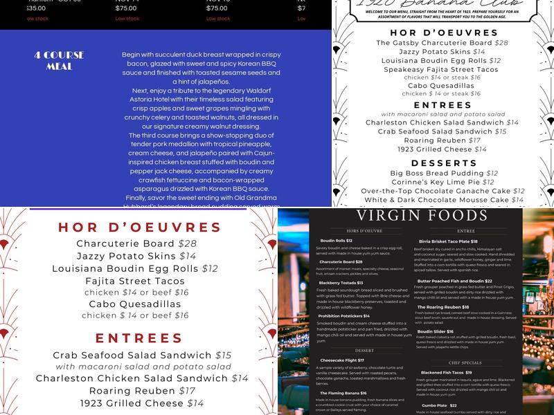 1923 Banana Club Menu