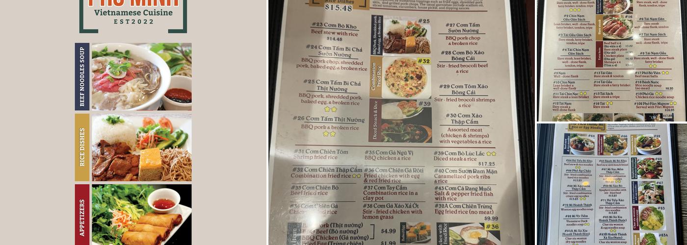 Pho Minh Menu