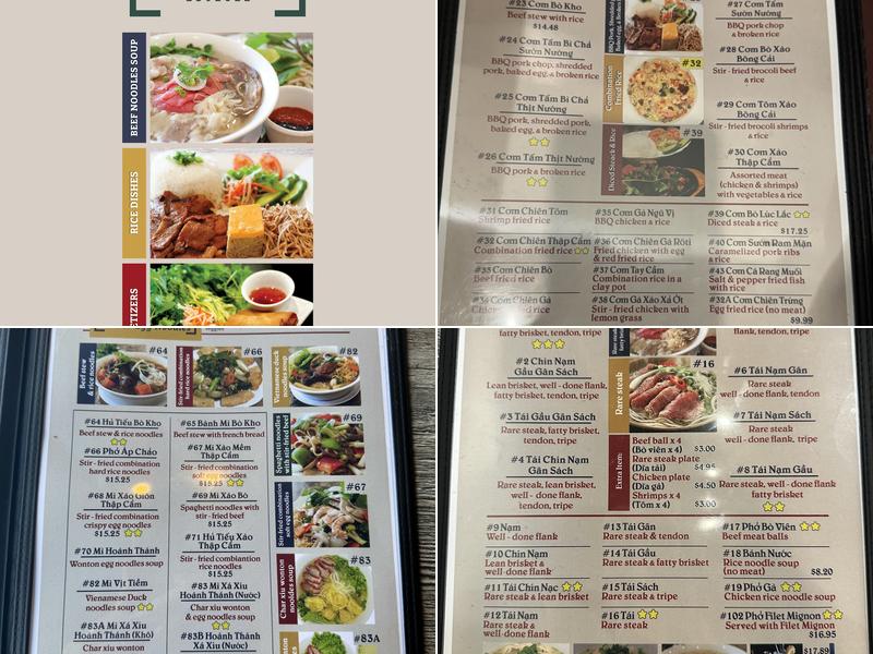 Pho Minh Menu