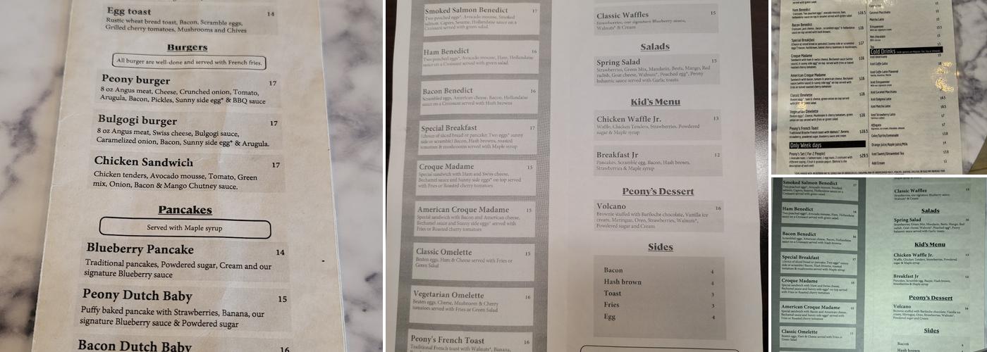 Brunch at Peony Menu