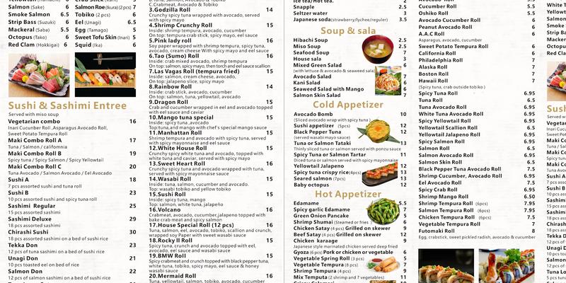 Sakana Japanese Cuisine Menu