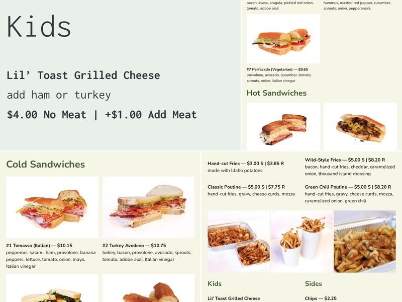 Tom's Deli Menu