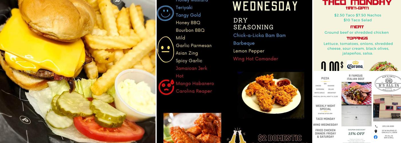 R's All In Bar & Grill Menu