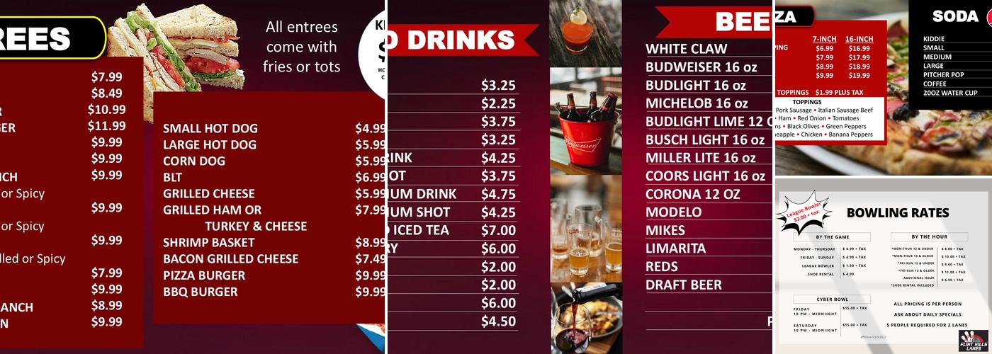 Flint Hills Lanes Menu