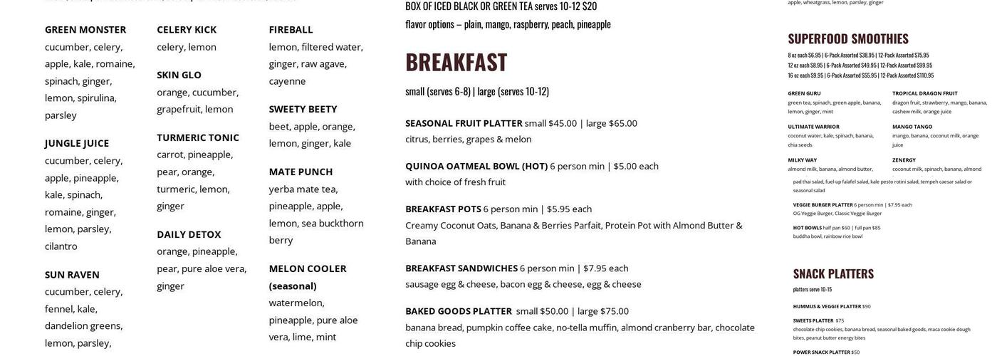 Green & Tonic Menu
