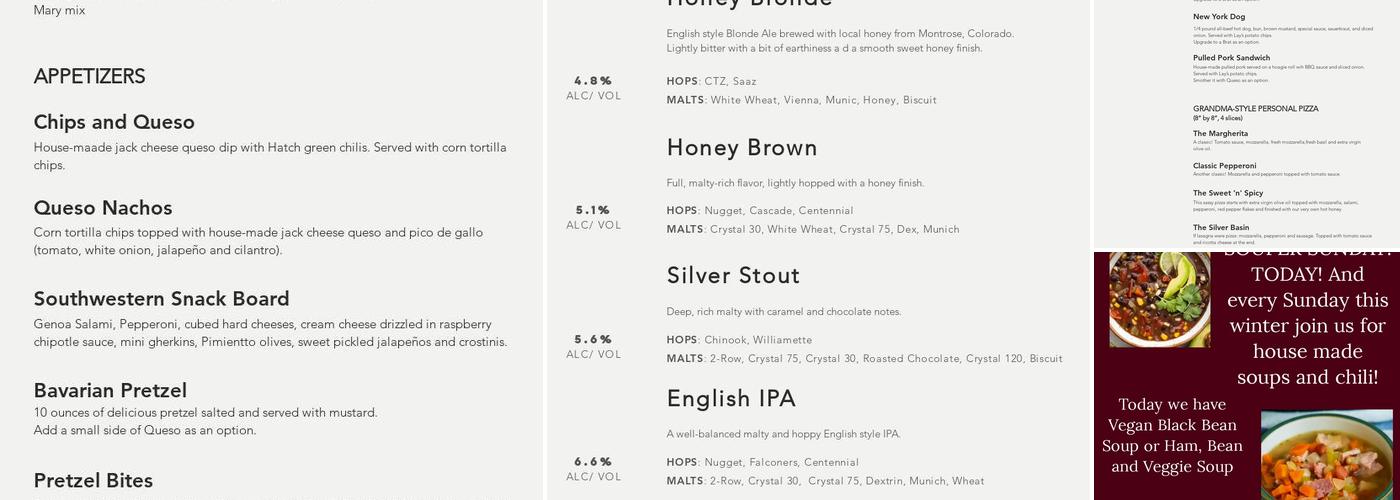 Silver Basin Brewing Menu
