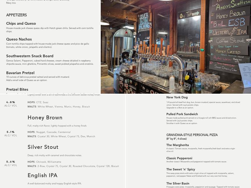 Silver Basin Brewing Menu
