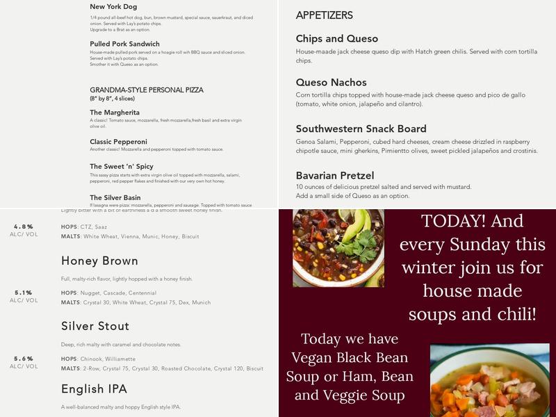 Silver Basin Brewing Menu