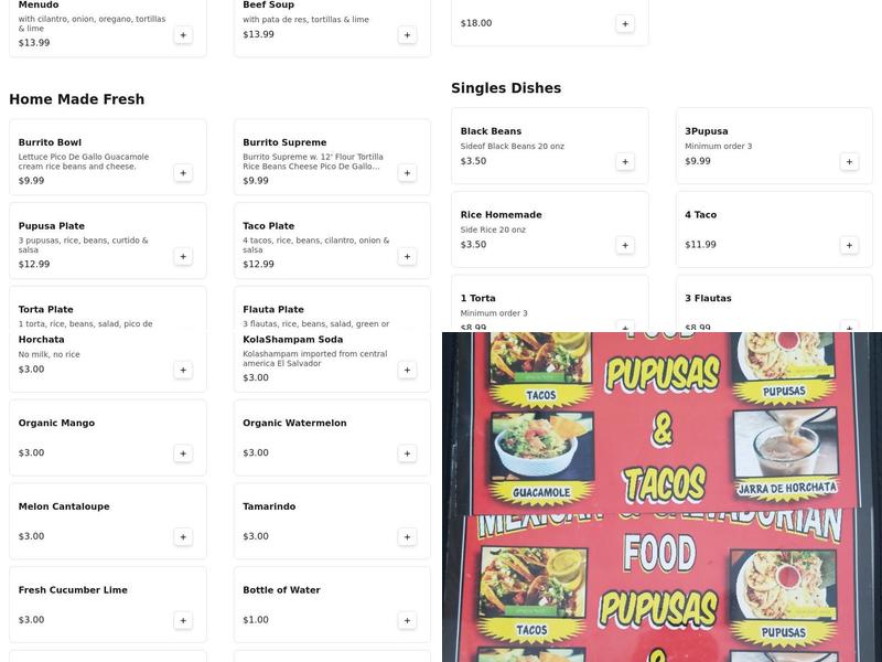 La Casita Tacos y Pupusas y Mas Menu