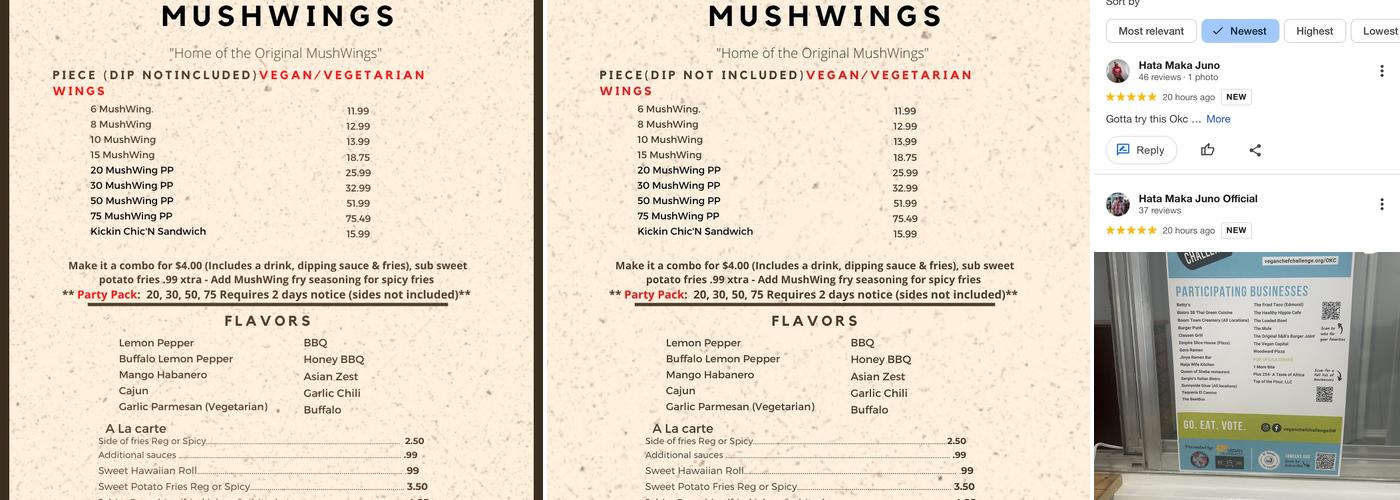 MushWings Menu