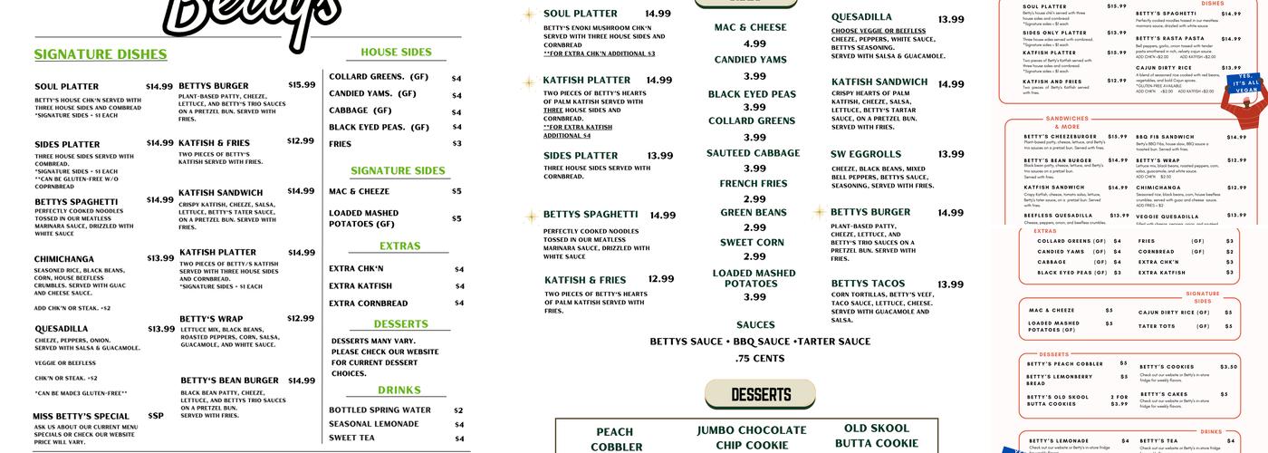 Betty's Menu